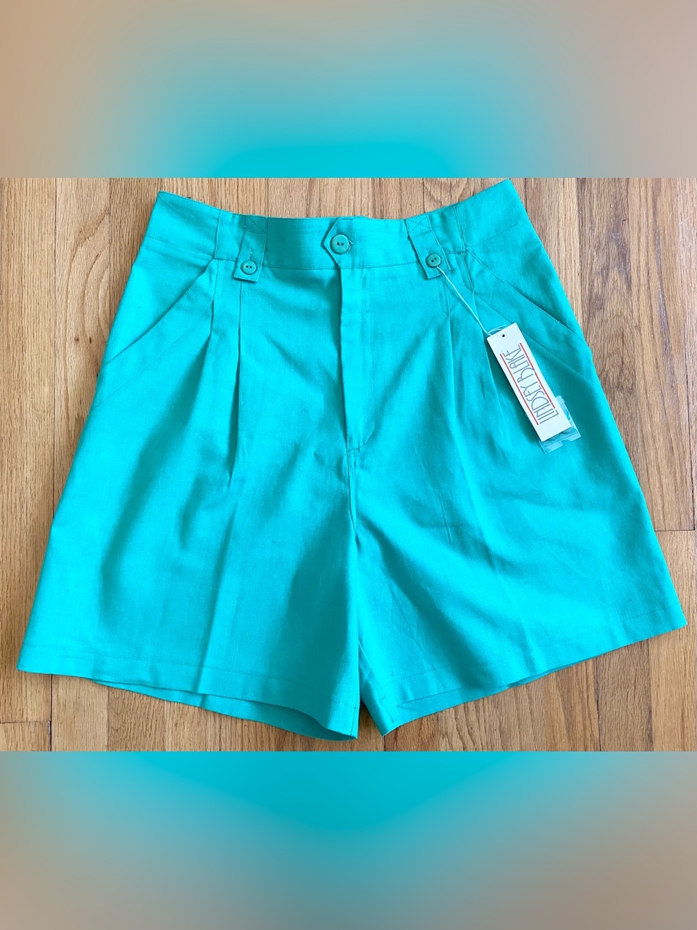Deadstock Vintage 80s LINDSEY BLAKE Shorts *Size 16* Green Cotton Pleated Women